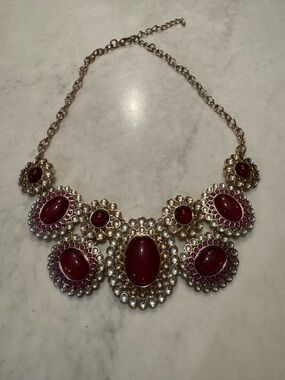 EUC Francescas Collection Statement Magenta Red Cabochon Floral Collar Necklace